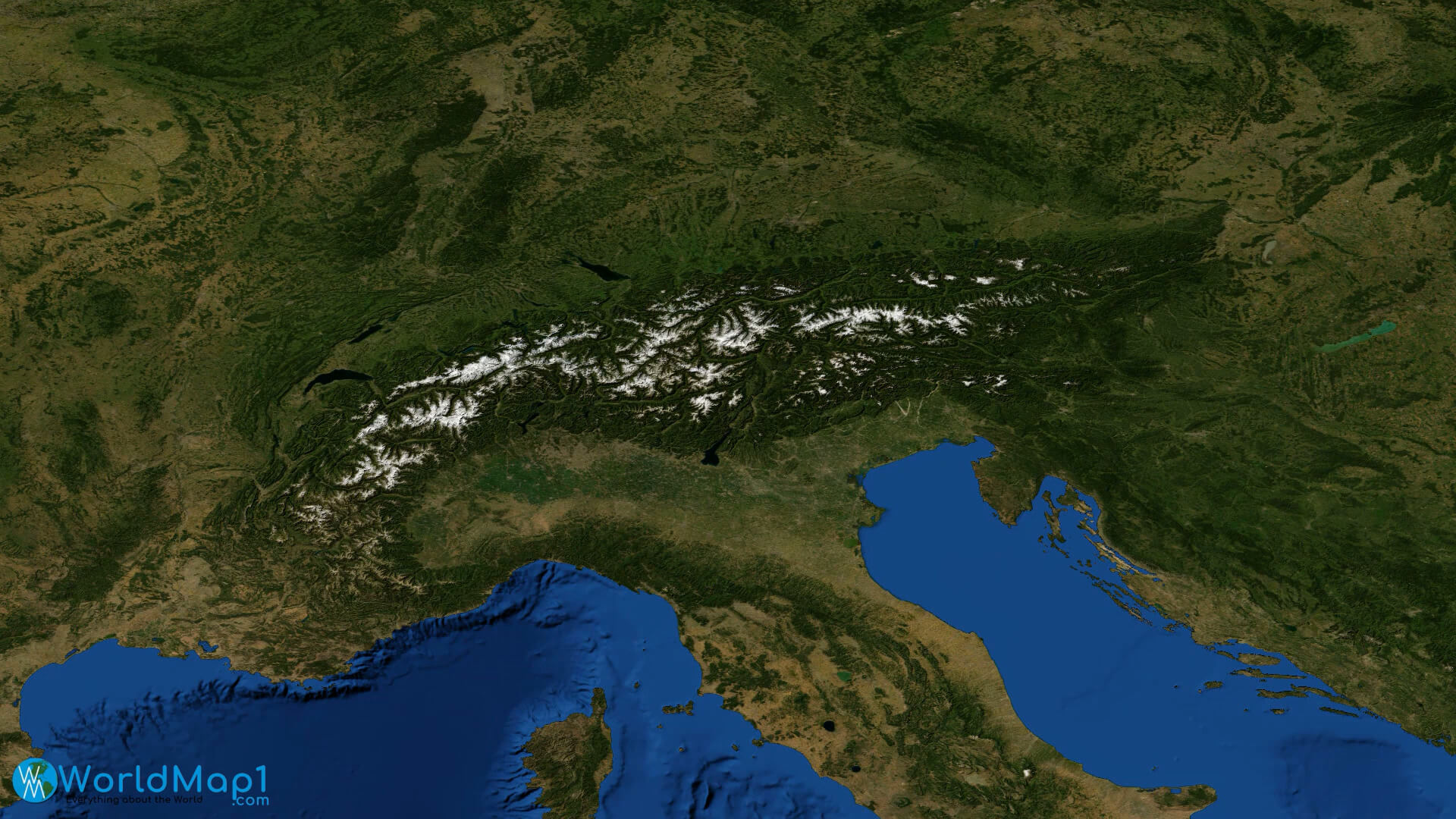 Europe and Alps Satellite Map